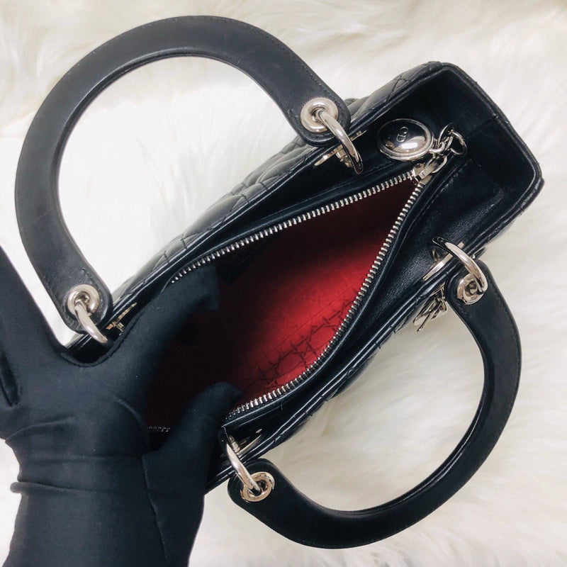 Classic Lambskin Cannage Medium Lady Dior Black Leather Bag