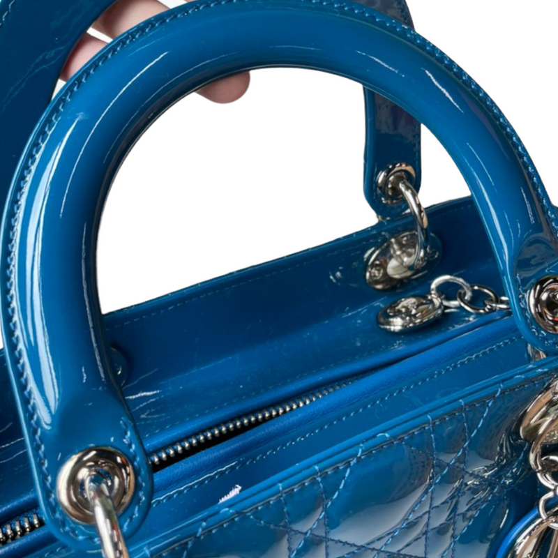Lady Dior Patent Cannage Medium Blue SHW