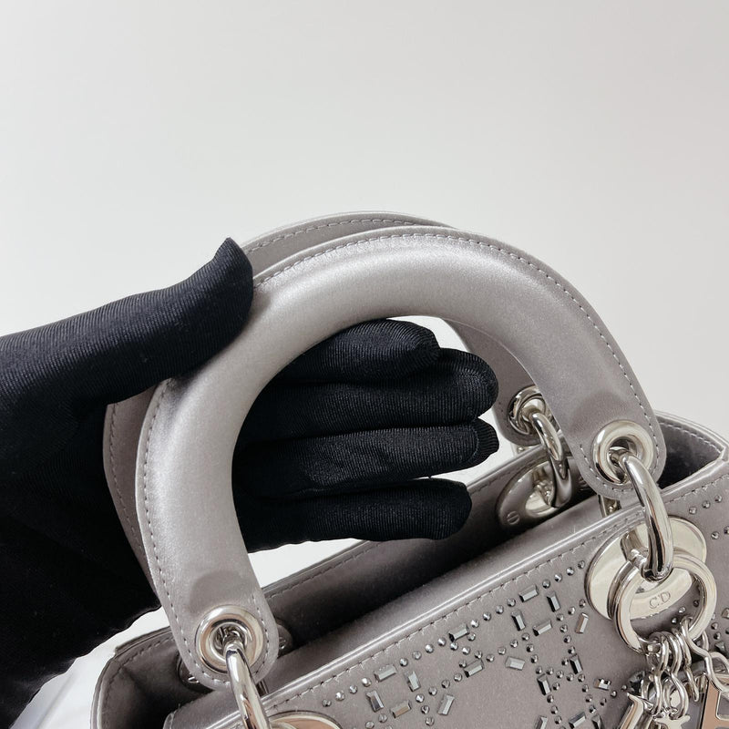 Embellished Cannage Satin Mini Lady Dior Grey