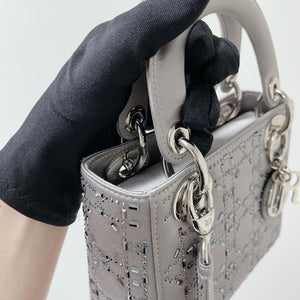 Embellished Cannage Satin Mini Lady Dior Grey