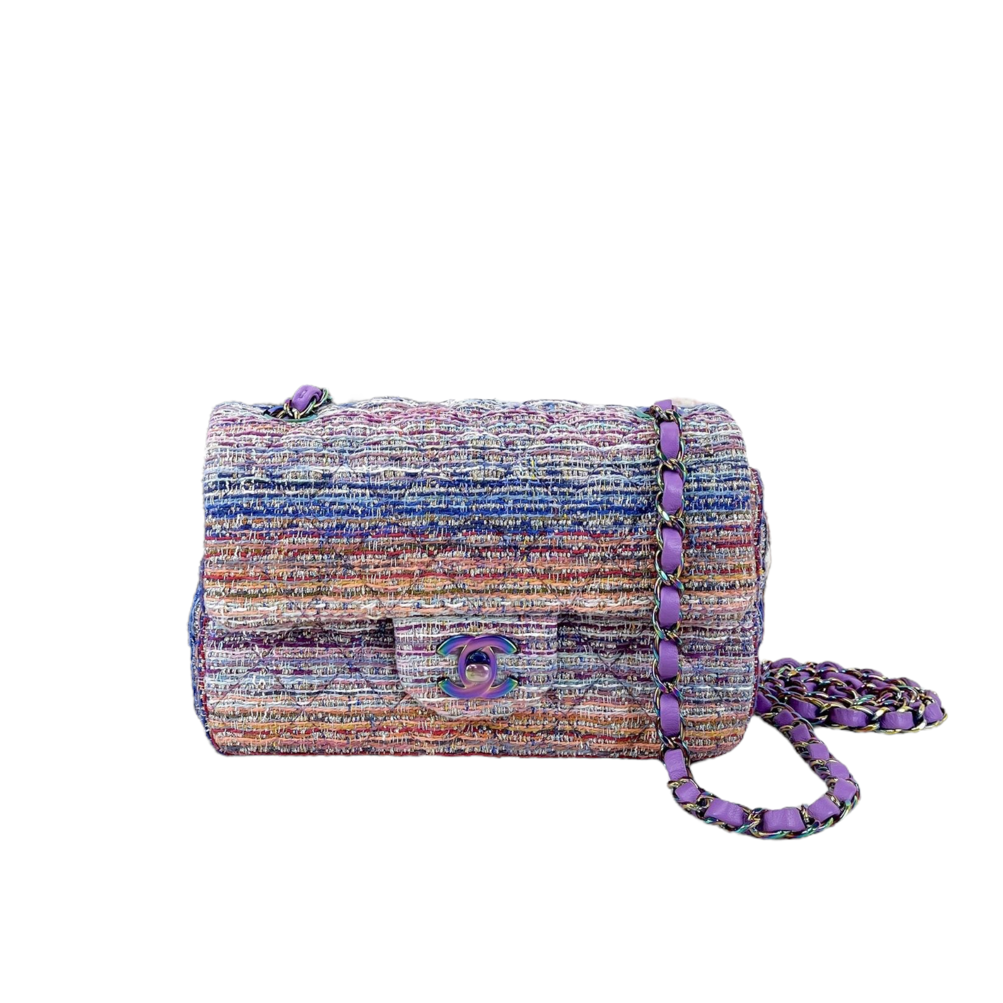 Mini Rectangle Flap Tweed Purple Rainbow Hardware