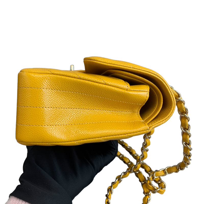 Small Classic Chevron Flap Caviar Yellow SHW