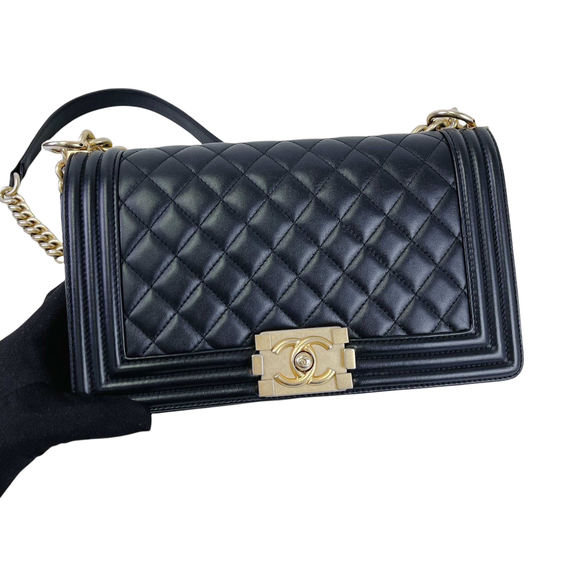 Chanel Boy Old Medium Caviar Gold Hardware Black – Bag Religion