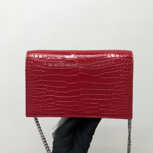 Classic Monogram Kate Tassel WOC in Red Crocodile Embossed Leather