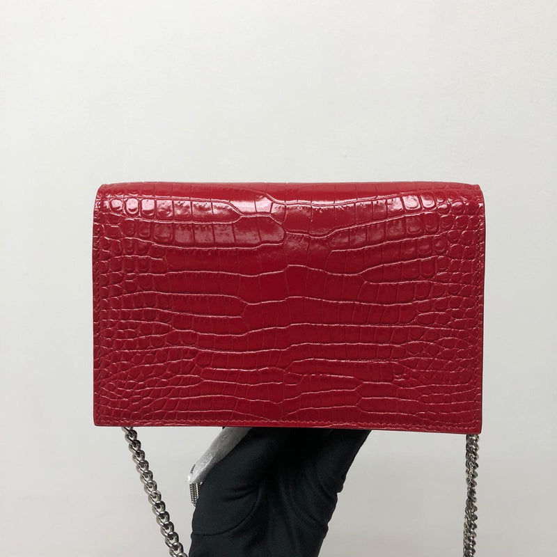 Classic Monogram Kate Tassel WOC in Red Crocodile Embossed Leather