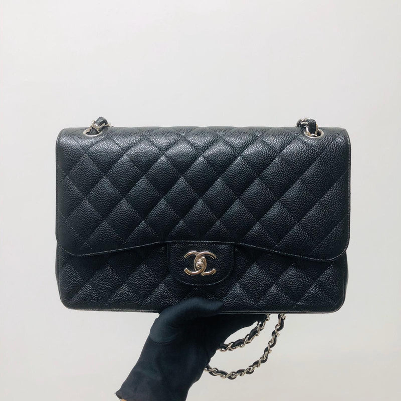 Classic Double Flap Jumbo Bag in Black Caviar with SHW