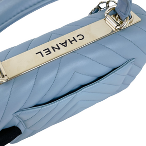 Small Trendy CC Chevron Lambskin Blue GHW