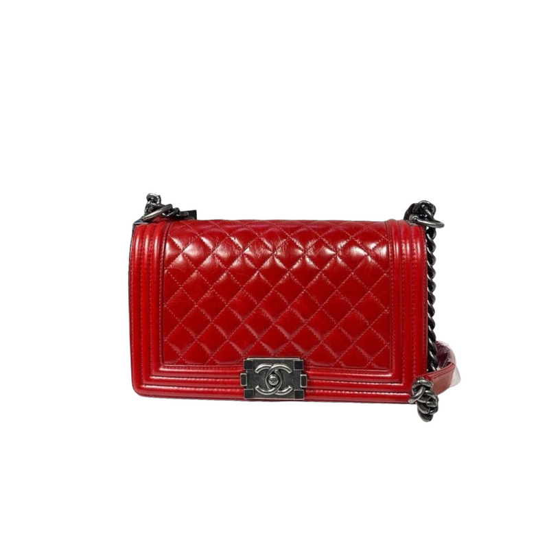 Authentic Chanel Le Boy Bag Medium Red