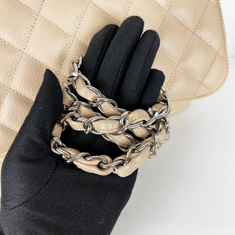 Single Flap Jumbo in Beige Caviar with SHW
