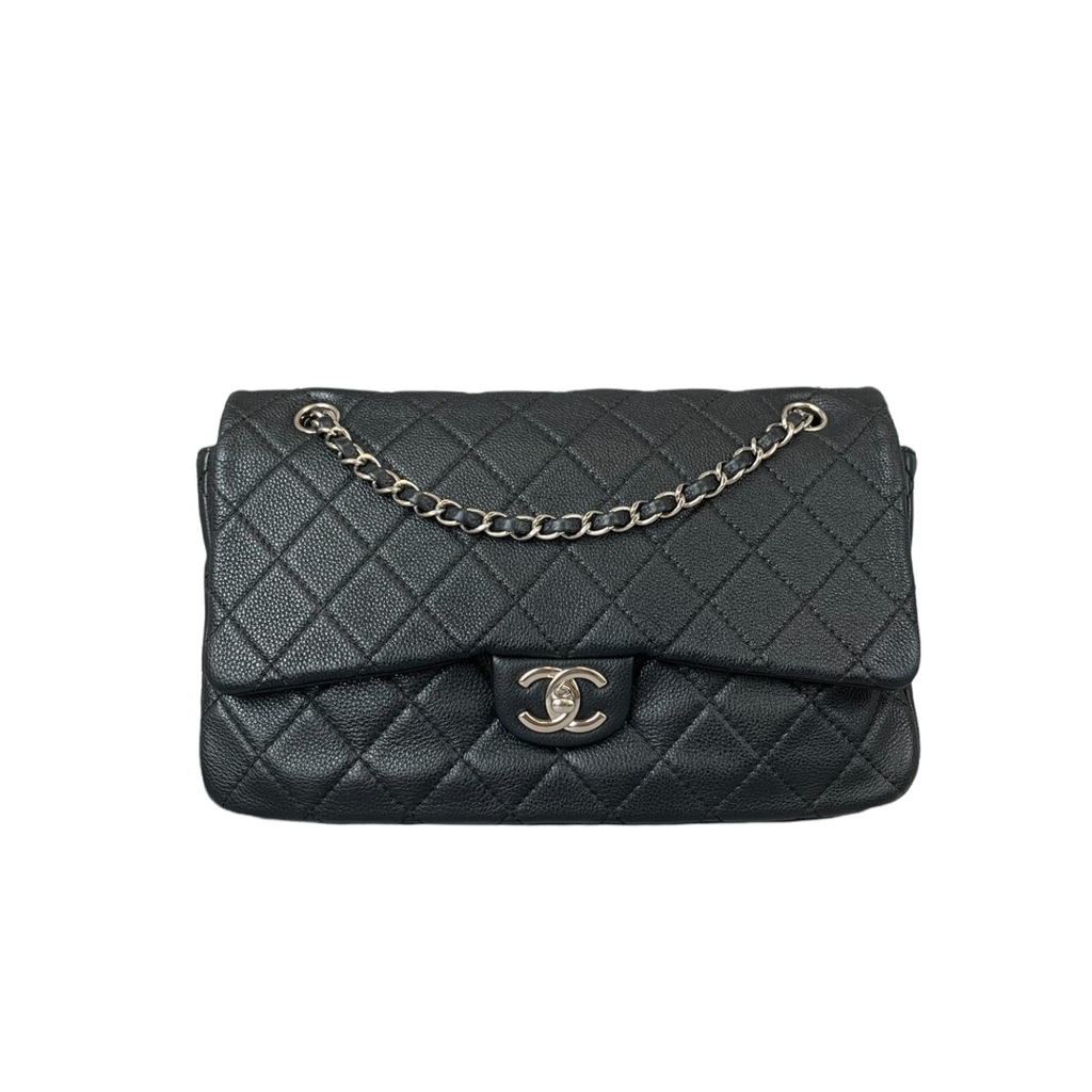 Quilted Double Gusset Washed Caviar black SHW