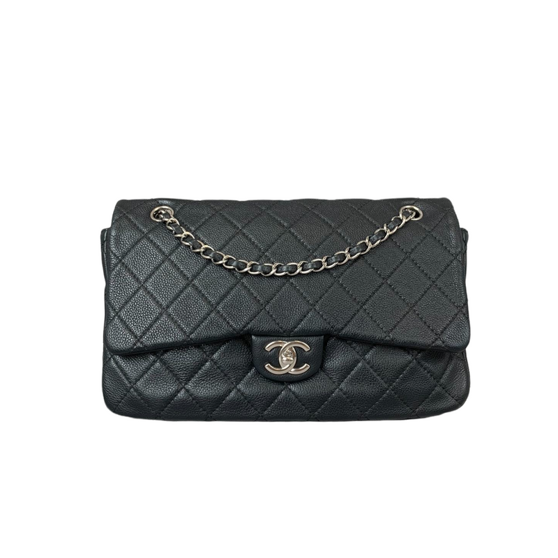 Quilted Double Gusset Washed Caviar black SHW