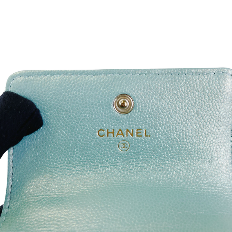 Chanel card holder, dark blue caviar leather GHW - 9brandname