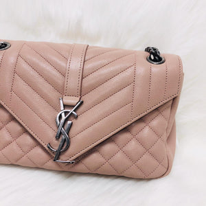 Grain de Poudre Envelope Mixed Matelassé Tri-Quilt Small Monogram Bag in Pink