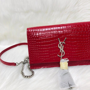 Classic Monogram Kate Tassel WOC in Red Crocodile Embossed Leather