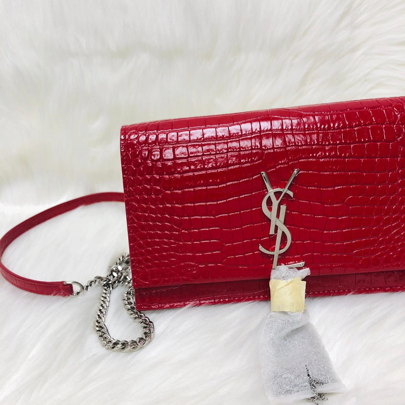 Red Saint Laurent Monogram Matelassé Envelope Wallet On Chain Crossbody Bag  | Designer Revival