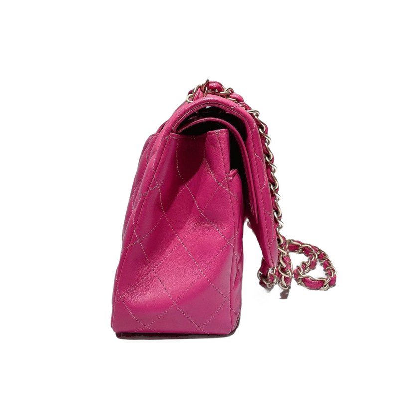 Chanel Fuchsia Pink Lambskin Jumbo Classic Double Flap Bag GHW