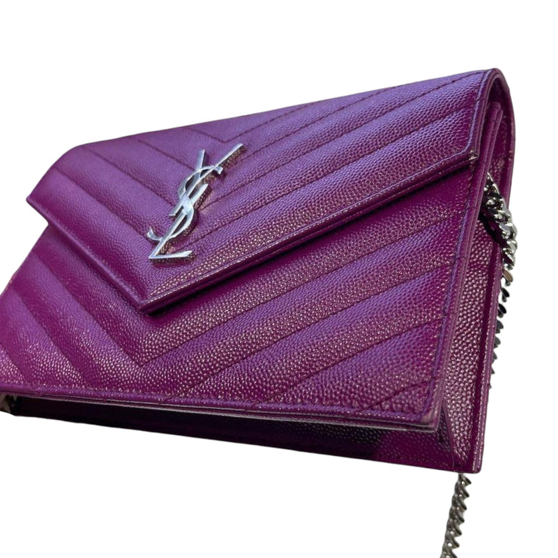 Saint Laurent Ysl Monogram Quilted Envelope Clutch Bag in Purple