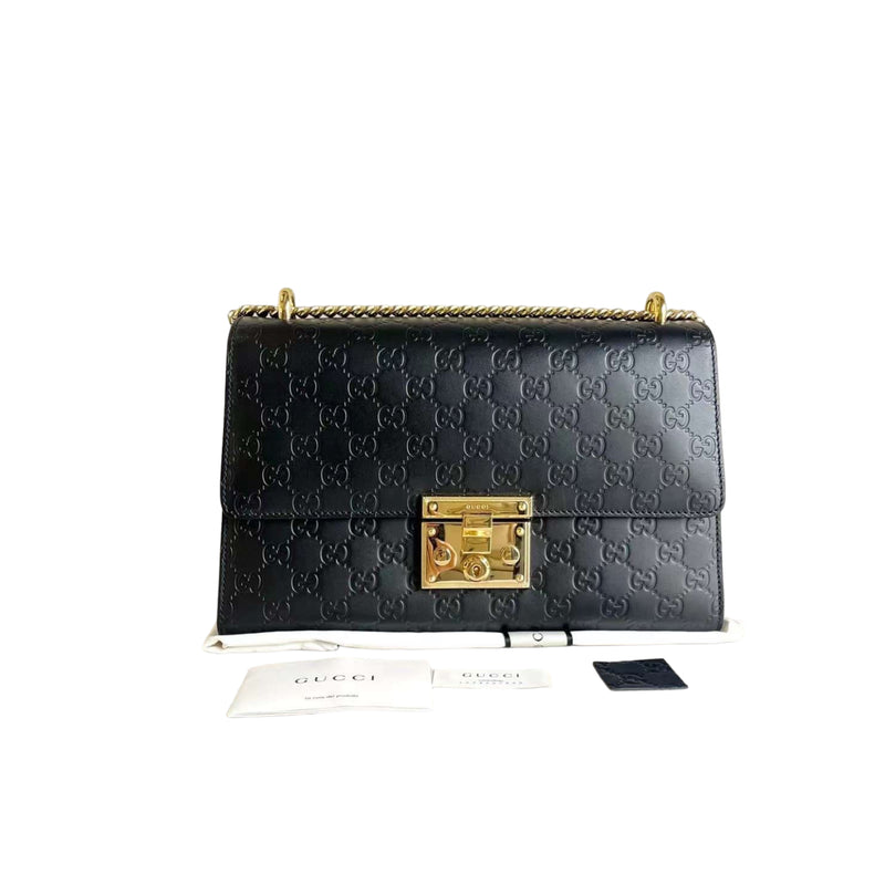 Padlock GG Embossed Medium Black GHW