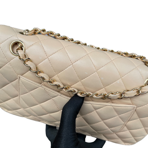 Classic Lambskin Double Flap Medium Beige GHW