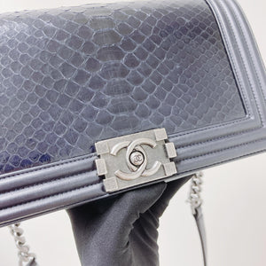 Python-Leather Old Medium Boy Navy Blue