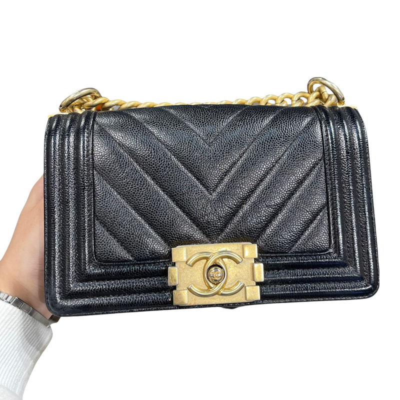 Le Boy Small Caviar Black GHW Quilted Chevron