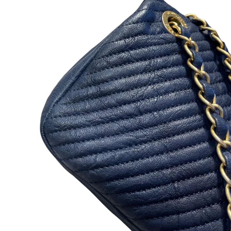 Chevron Flap Mini Lambskin Dark Blue GHW