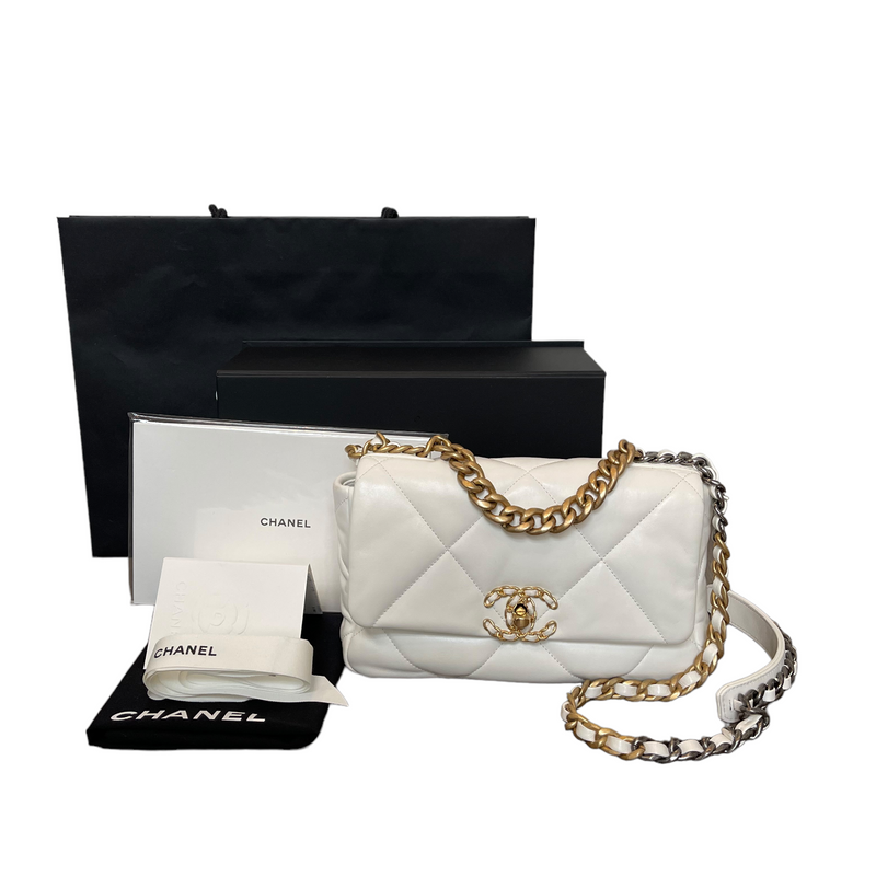 Chanel Small 19bag white lambskin black hardware