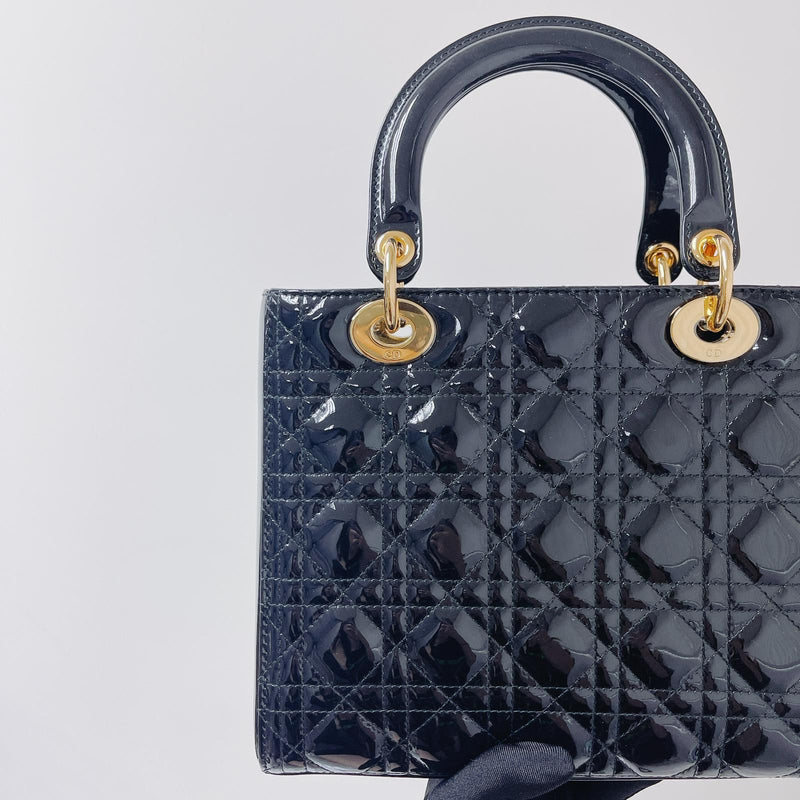 Lady Dior Patent  Medium Black GHW