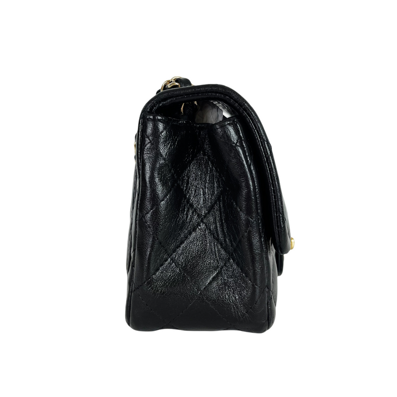 Square Mini Flap Lambskin Black GHW