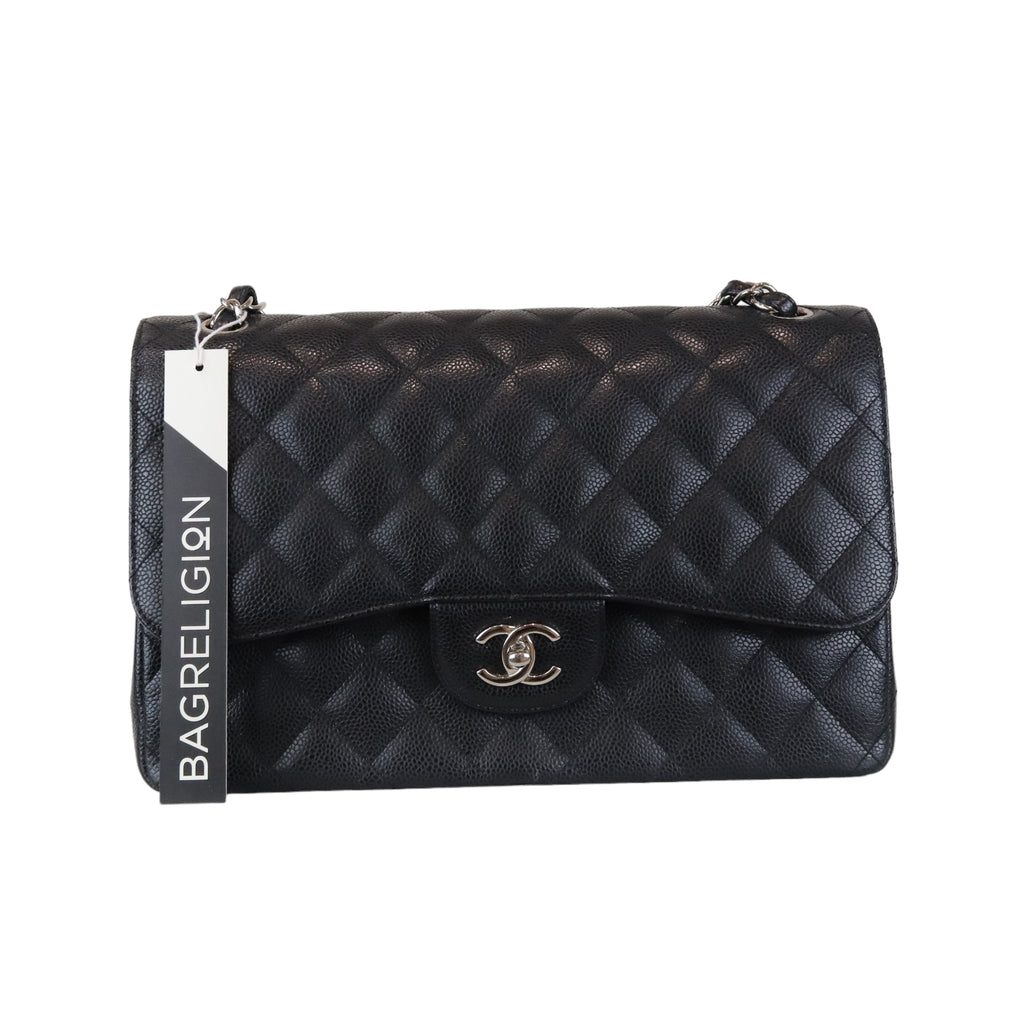 Classic Double Flap Jumbo Black Caviar SHW