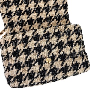 Maxi Chanel 19 Houndstooth Tweed 19K Beige Black Flap Bag