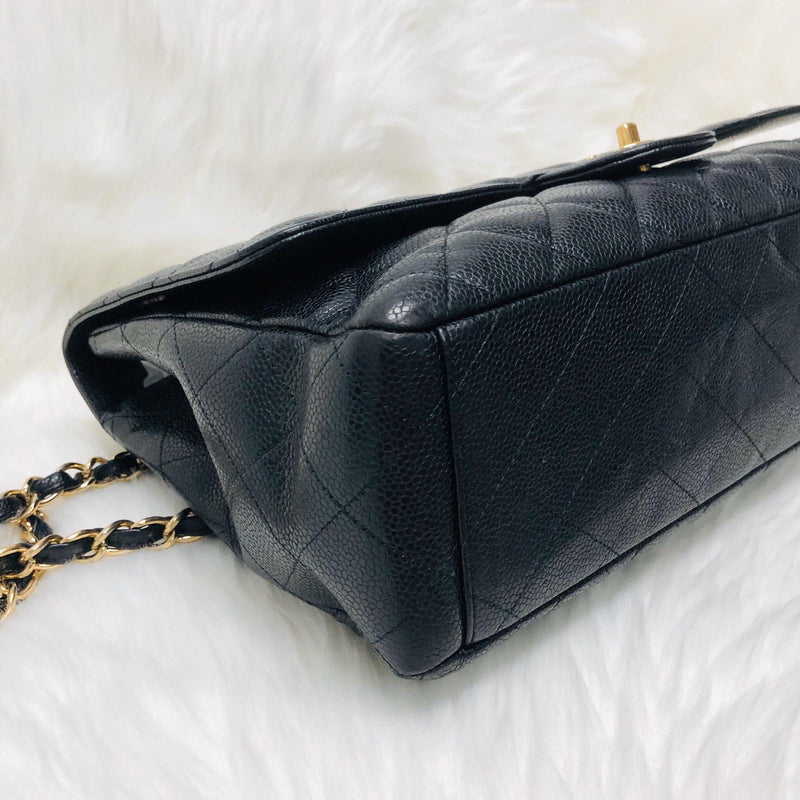 Single Flap Maxi in Black Caviar Leather with GHW