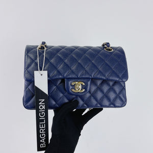 Small Classic Double Flap Caviar Blue LGHW