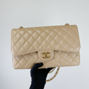 Double Flap Jumbo Caviar Beige GHW