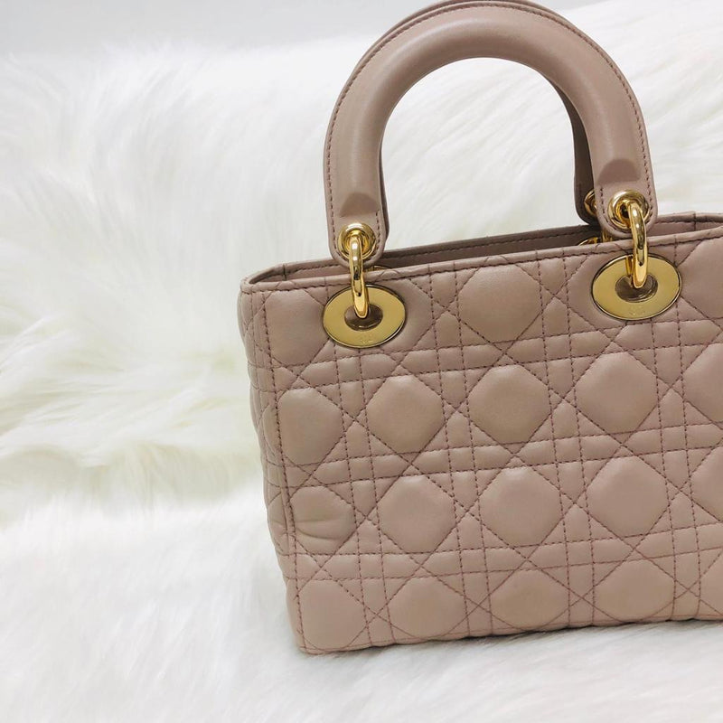 My Lady Dior Lucky Badges Cannage Lambskin Small Bag in Beige with GHW