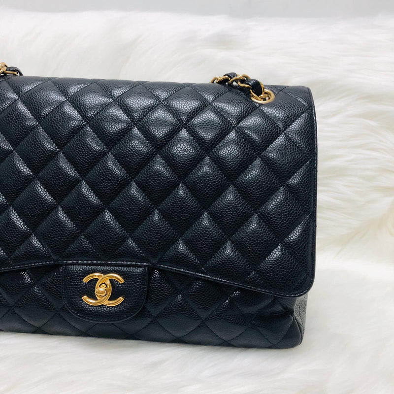 Single Flap Maxi in Black Caviar Leather with GHW