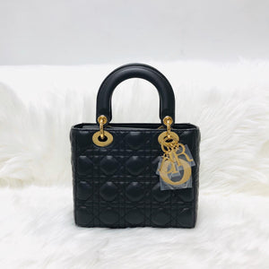 Cannage Lambskin Lucky Badges My Lady Dior Small Dark Grey