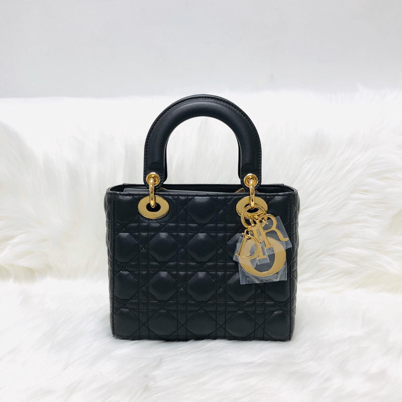 Christian Dior Lambskin Cannage Small Lucky Badges My Lady Dior Black