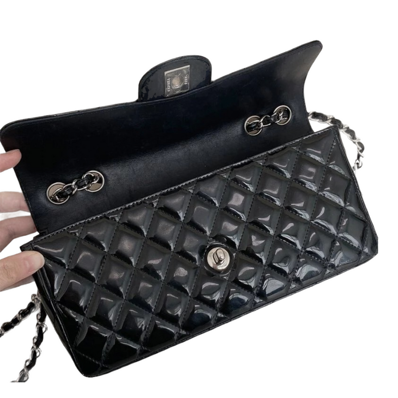 East West Flap Bag Patent Black SHW