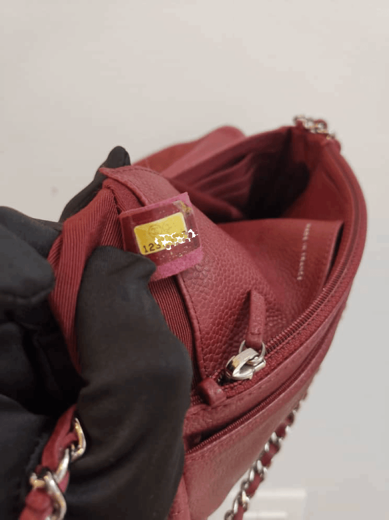 Crossbody Half Moon Flap Dark Red Caviar Leather with SHW