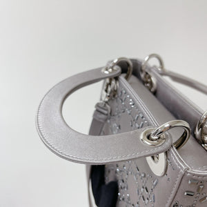 Embellished Cannage Satin Mini Lady Dior Grey