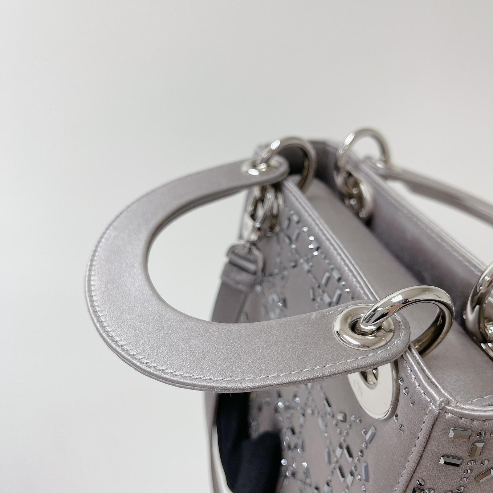 Embellished Cannage Satin Mini Lady Dior Grey – Bag Religion