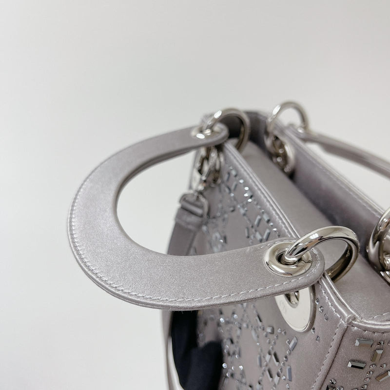 Embellished Cannage Satin Mini Lady Dior Grey