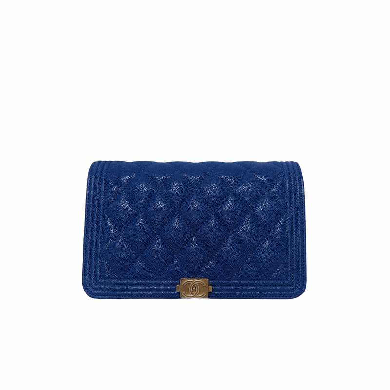 Le Boy Flap Caviar Quilted Wallet on Chain in Blue