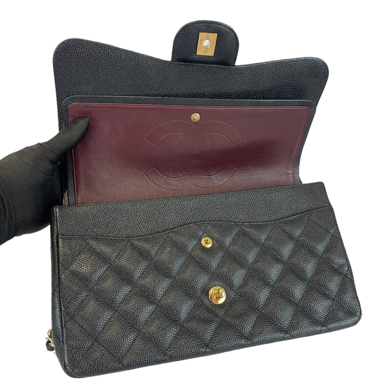 Jumbo Classic Double Flap Caviar Black GHW
