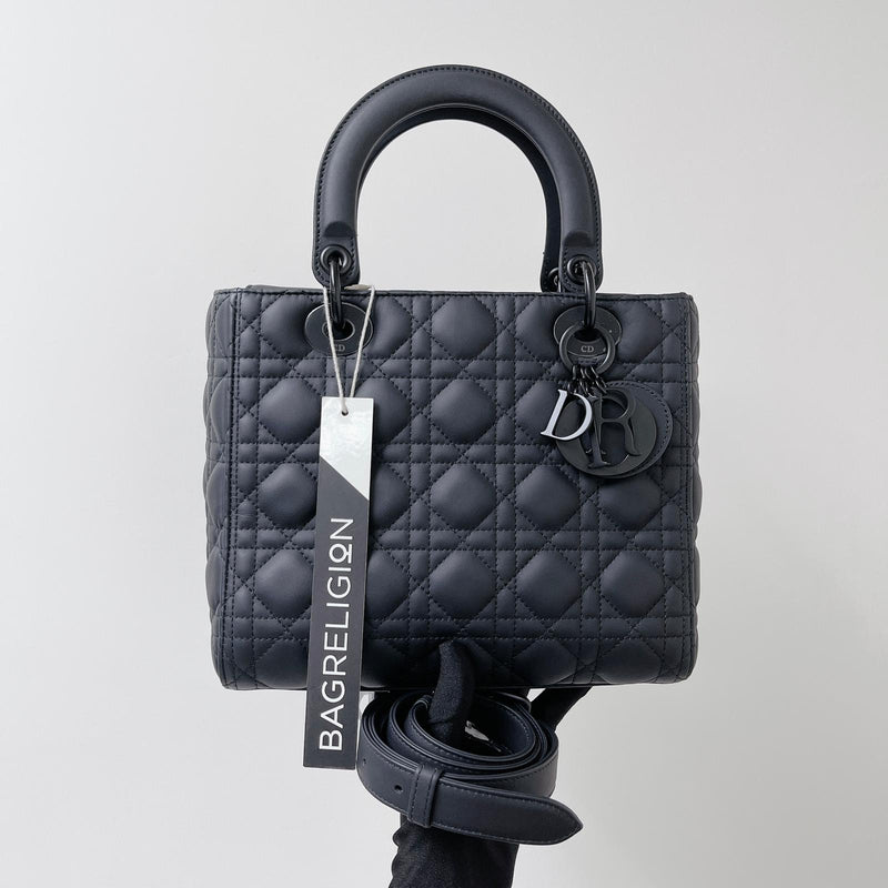 Lady Dior Lambskin Ultramatte Medium Black BHW