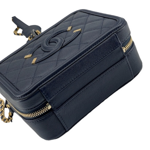 Small CC Filigree Vanity Case Caviar Blue GHW