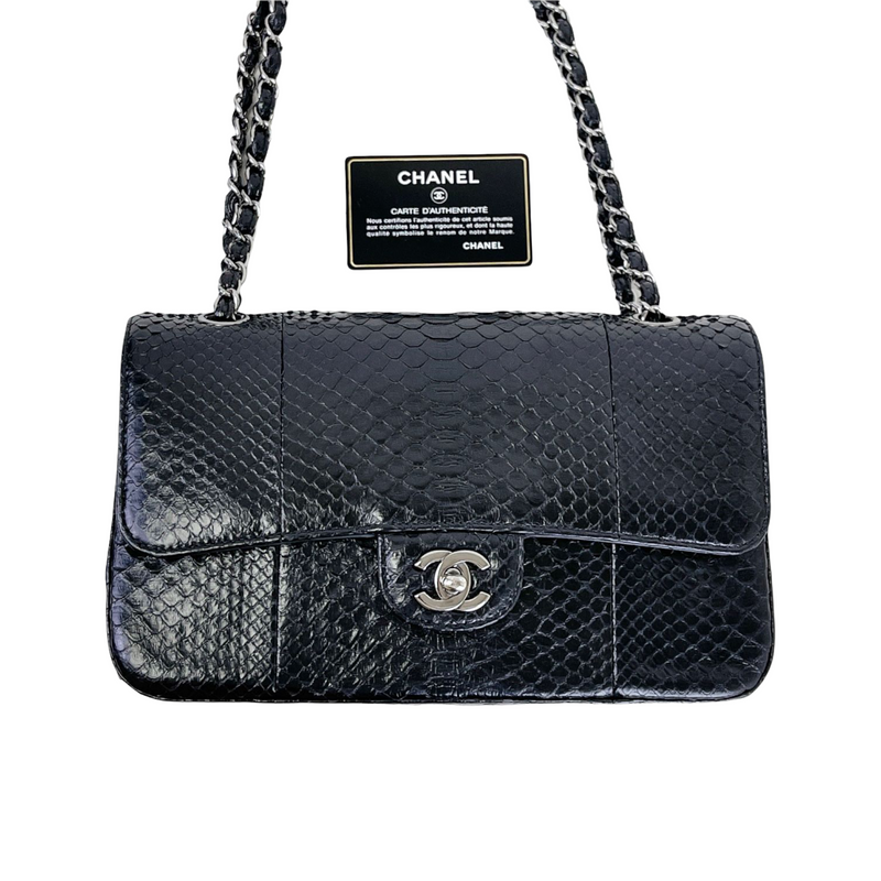 Classic Flap Medium Bag Python Black SHW