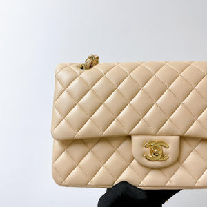 Double Flap Medium Lambskin Beige GHW