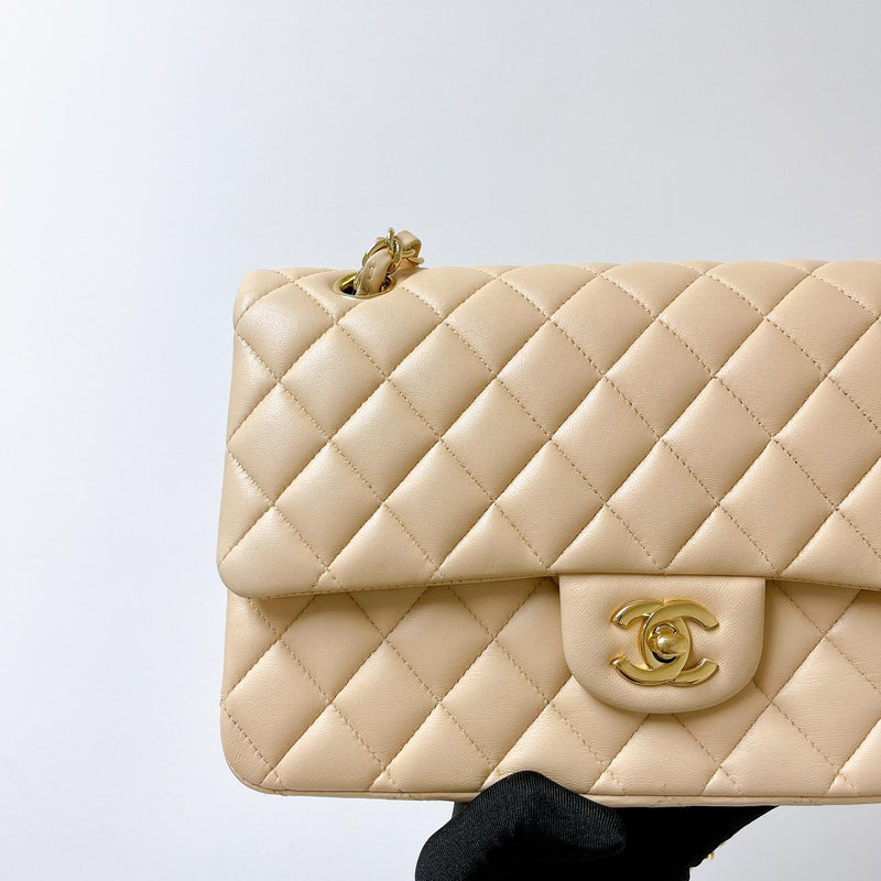 Double Flap Medium Lambskin Beige GHW
